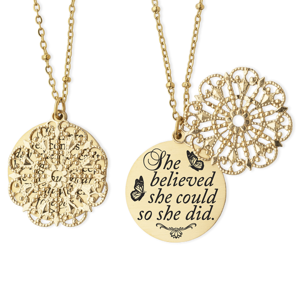 She believed she could so she did - Quote Pendant Necklace Graduation Gift College Gift Back to School Inspirational Jewelry