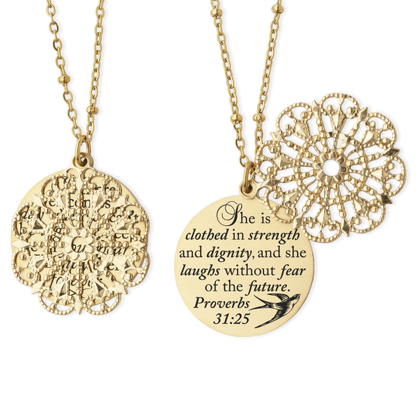 Proverbs 31 25 Empowered Woman Christian Gifts Christian Jewelry Christian Necklace Faith Necklace She is clothed in strength and dignity