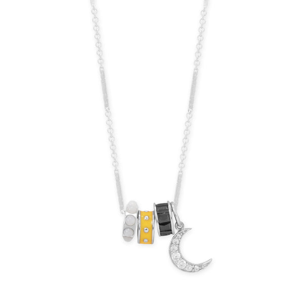 Midnight Marvels! 18" Rhodium Plated Charm Necklace