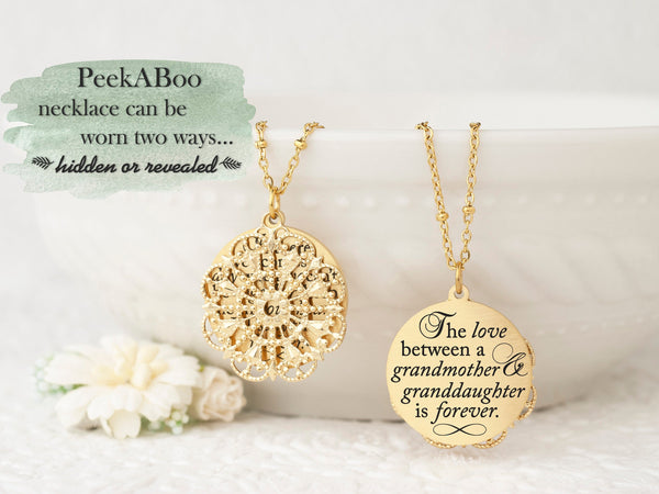 The love between a grandmother and granddaughter is forever - Silver Quote Pendant Necklace