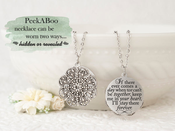 If there ever comes a day when we can't be together, keep me in your heart, I'll stay there forever - Silver Quote Pendant Necklace
