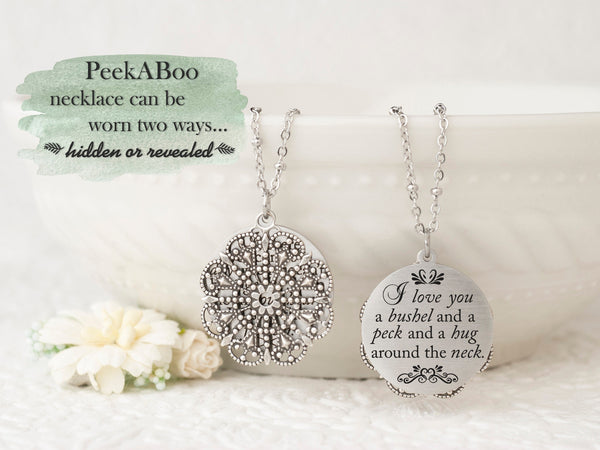 I love you a bushel and a peck and a hug around the neck - Silver Quote Pendant Necklace