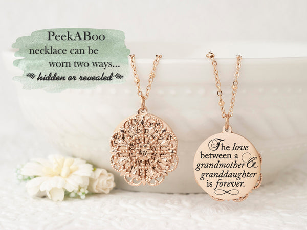 The love between a grandmother and granddaughter is forever - Gold Quote Pendant Necklace