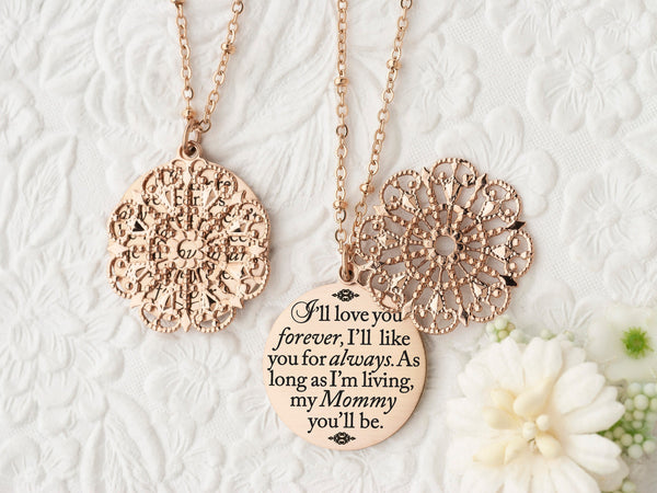 I'll love you forever I'll like you for always as long as I'm living my mommy you'll be - Silver Quote Pendant Necklace
