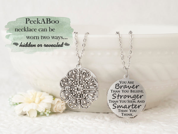 You are braver than you believe, stronger than you seem, and smarter than you think - Silver Quote Pendant Necklace