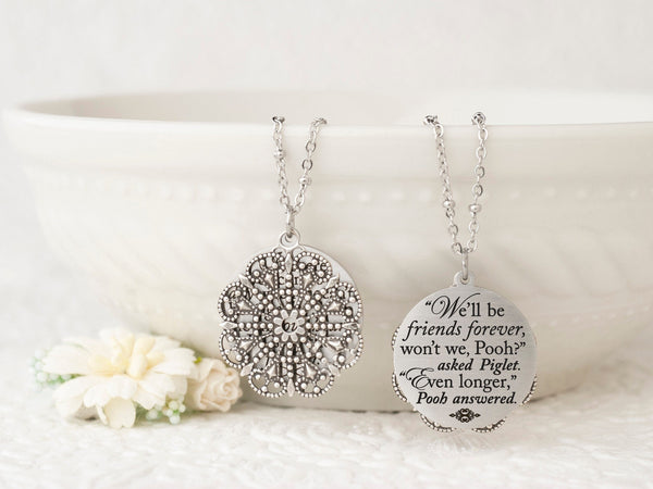 We'll be friends forever, won't we, Pooh - Rose Gold Quote Pendant Necklace