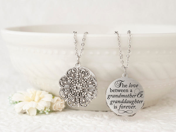 The love between a grandmother and granddaughter is forever - Rose Gold Quote Pendant Necklace