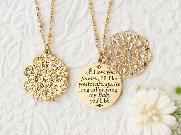 I'll love you forever, I'll like you for always, as long as I'm living my baby you'll be - Rose Gold Quote Pendant Necklace