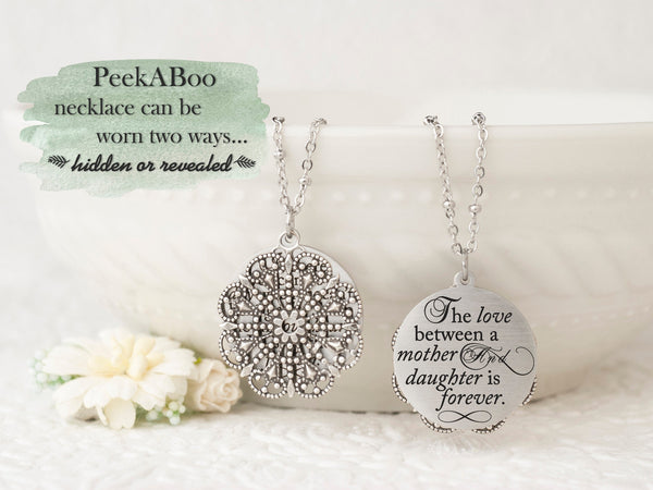 The love between a mother and daughter is forever - Silver Quote Pendant Necklace