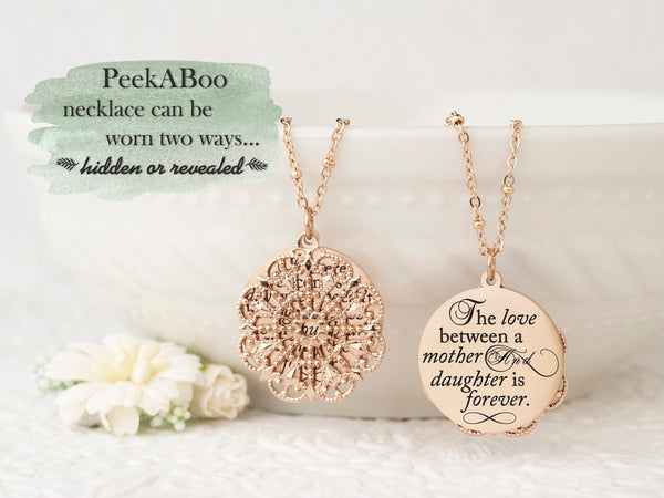 The love between a mother and daughter is forever - Gold Quote Pendant Necklace