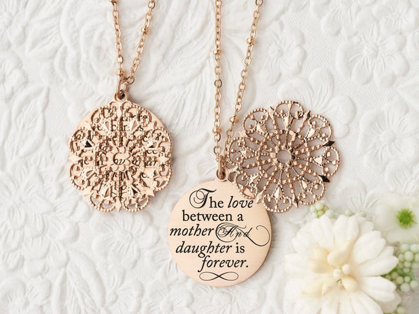 The love between a mother and daughter is forever - Gold Quote Pendant Necklace
