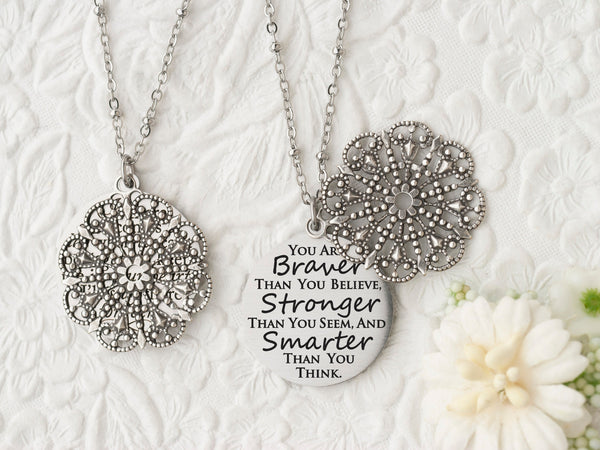 You are braver than you believe, stronger than you seem, and smarter than you think - Silver Quote Pendant Necklace