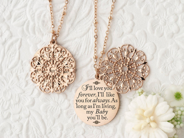 I'll love you forever, I'll like you for always, as long as I'm living my baby you'll be - Silver Quote Pendant Necklace