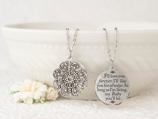 I'll love you forever, I'll like you for always, as long as I'm living my baby you'll be - Rose Gold Quote Pendant Necklace