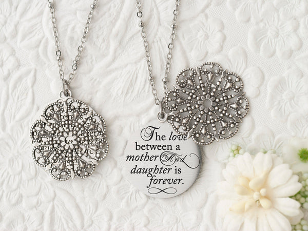 The love between a mother and daughter is forever - Silver Quote Pendant Necklace