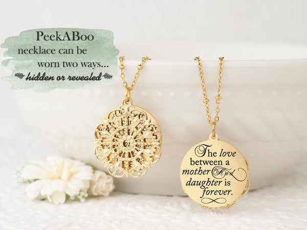 The love between a mother and daughter is forever - Rose Gold Quote Pendant Necklace