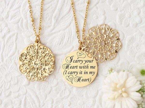 I carry your heart with me (I carry it in my heart) - Rose Gold Quote Pendant Necklace