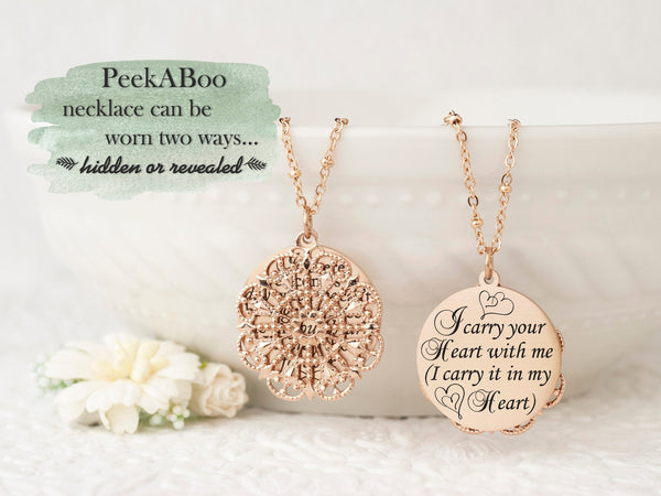 I carry your heart with me (I carry it in my heart) - Gold Quote Pendant Necklace
