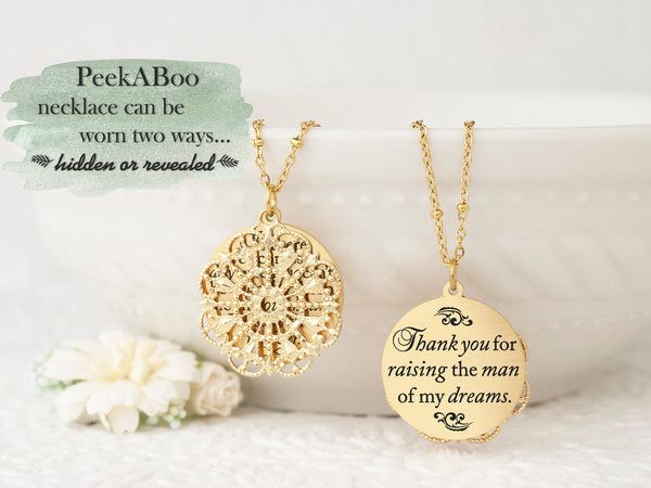 Thank you for raising the man of my dreams - Gold Quote Pendant Necklace