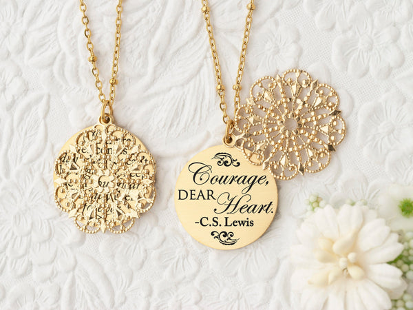 Courage, Dear Heart - Rose Gold Quote Pendant Necklace