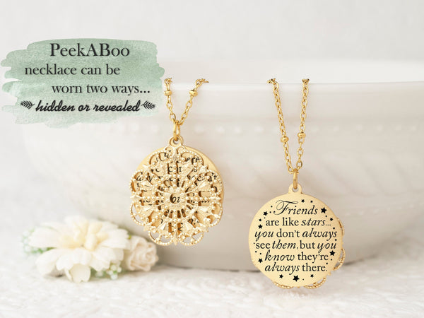 Friends are like stars... you don't always see them, but you know they're always there - Gold Quote Pendant Necklace