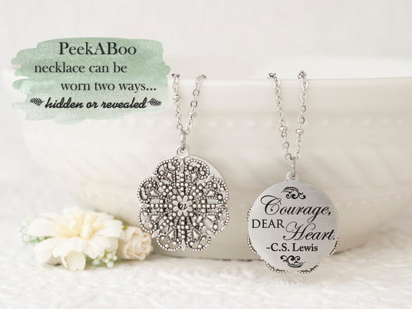 Courage, Dear Heart - Silver Quote Pendant Necklace