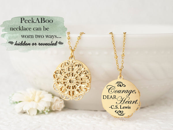 Courage, Dear Heart - Rose Gold Quote Pendant Necklace
