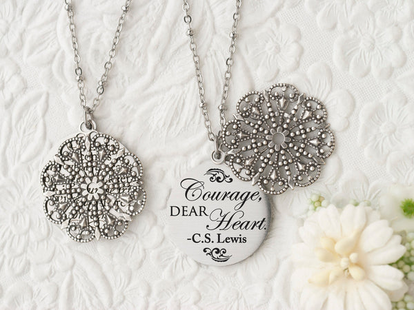 Courage, Dear Heart - Silver Quote Pendant Necklace