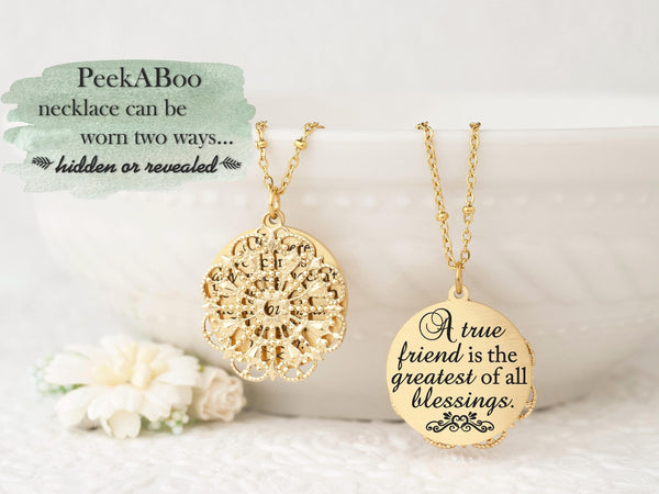 A true friend is the greatest of all blessings - Gold Quote Pendant Necklace