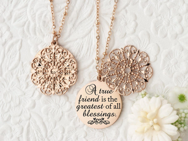 A true friend is the greatest of all blessings - Silver Quote Pendant Necklace