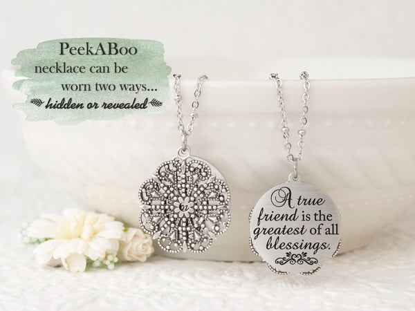 A true friend is the greatest of all blessings - Rose Gold Quote Pendant Necklace