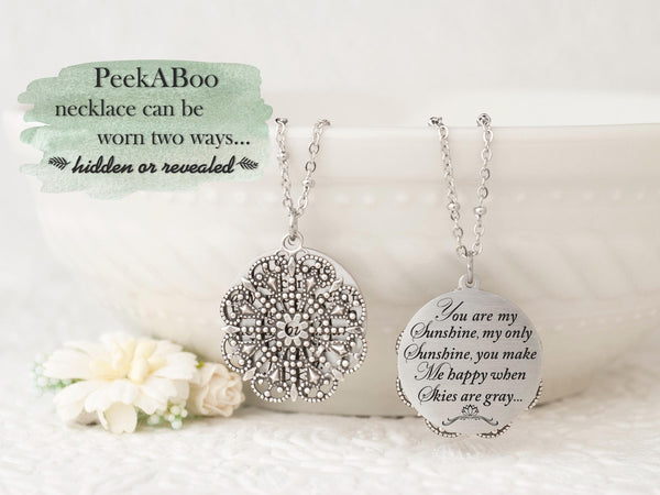 You are my sunshine, my only sunshine, you make me happy when skies are gray - Silver Quote Pendant Necklace