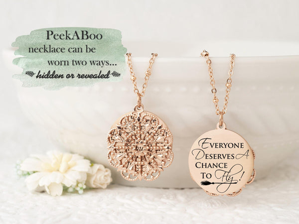 Everyone Deserves A Chance To Fly - Gold Quote Pendant Necklace