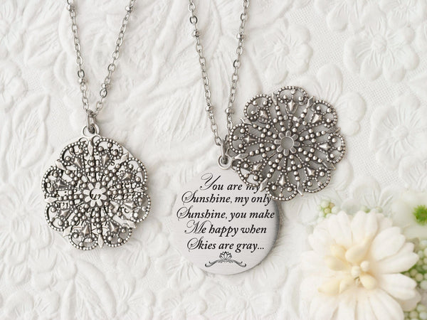 You are my sunshine, my only sunshine, you make me happy when skies are gray - Silver Quote Pendant Necklace