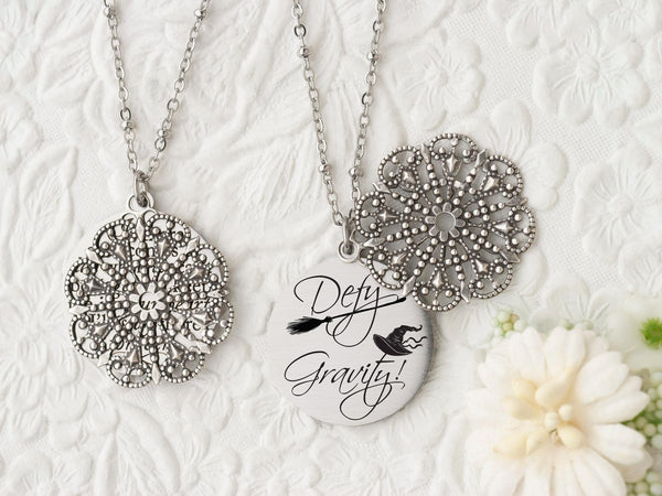 Defy Gravity - Silver Quote Pendant Necklace