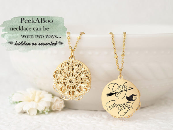 Defy Gravity - Gold Quote Pendant Necklace