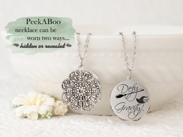 Defy Gravity - Silver Quote Pendant Necklace