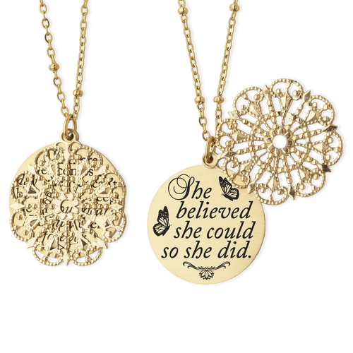 She believed she could so she did - Quote Pendant Necklace Graduation Gift College Gift Back to School Inspirational Jewelry