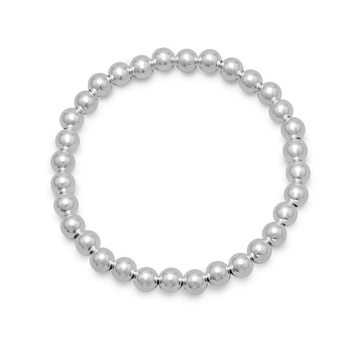 7" 6mm Silver Bead Stretch Bracelet