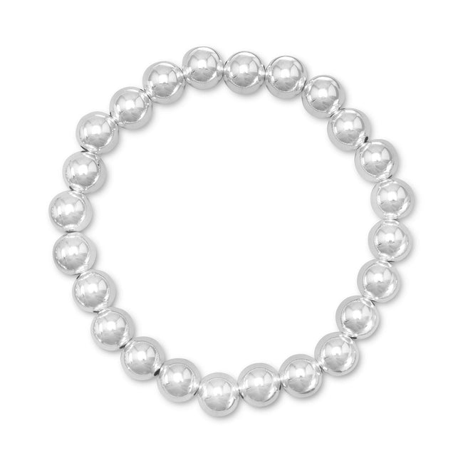 7" 8mm Silver Bead Stretch Bracelet