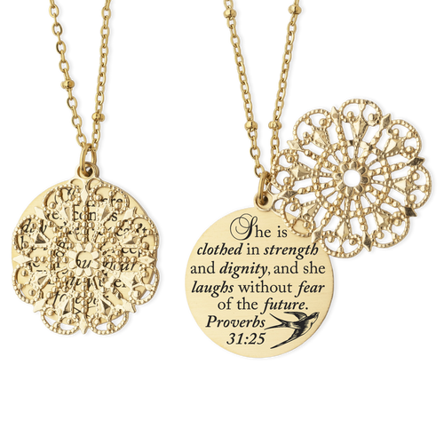 Proverbs 31 25 Empowered Woman Christian Gifts Christian Jewelry Christian Necklace Faith Necklace She is clothed in strength and dignity