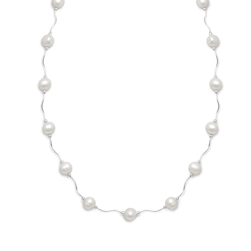 16"+2" Extension Wave Design Necklace with Cultured Freshwater Pearls