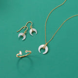 Mother of Pearl and CZ Crescent Gold Plate Earrings