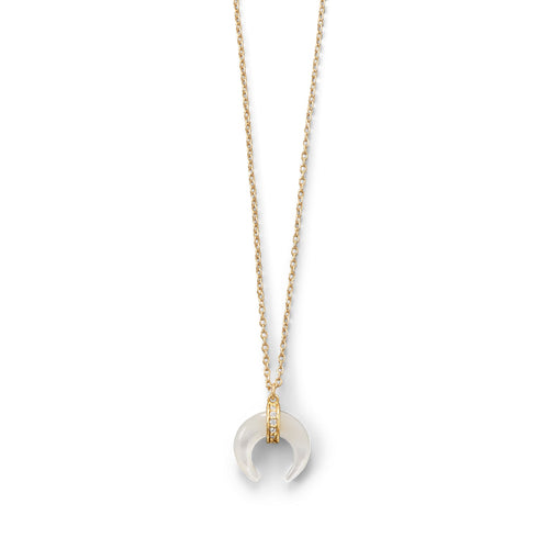 Mother of Pearl and CZ Crescent Gold Plated Necklace