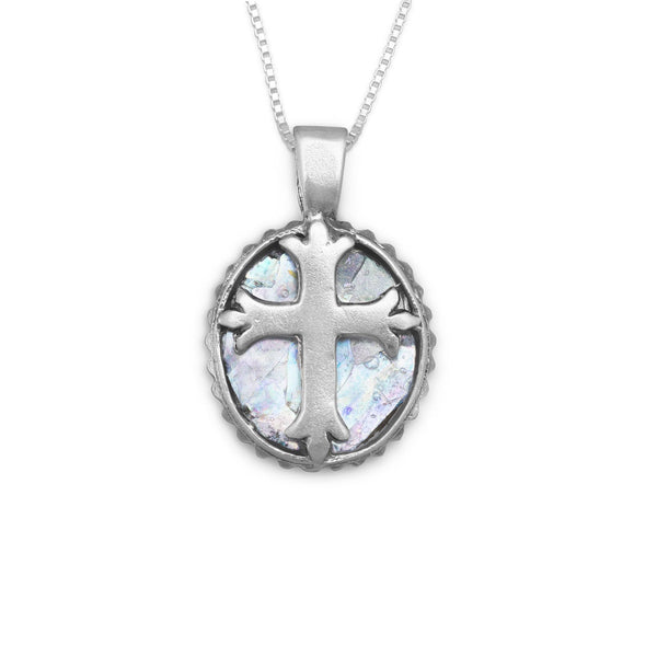 18" Oval Ancient Roman Glass Cross Necklace
