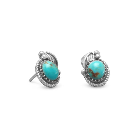 Small Handmade Oxidized Sunburst Turquoise Stud Earrings