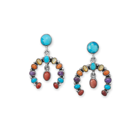 Small Handmade Oxidized Sunburst Turquoise Stud Earrings