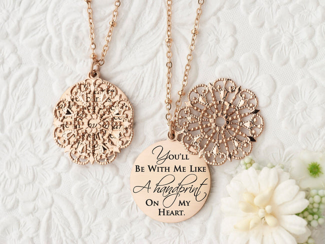 You'll Be With Me Like a Handprint on My Heart - Gold Quote Pendant Necklace