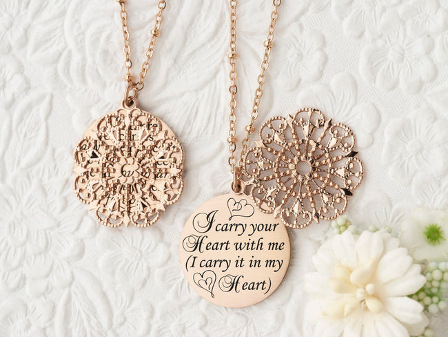 I carry your heart with me (I carry it in my heart) - Gold Quote Pendant Necklace
