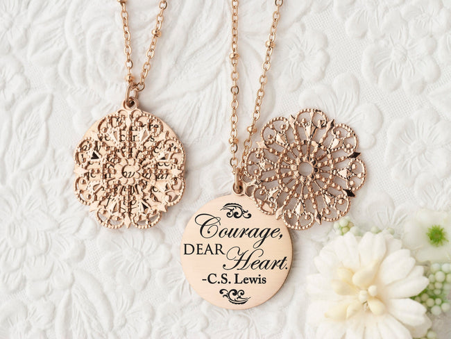 Courage, Dear Heart - Gold Quote Pendant Necklace